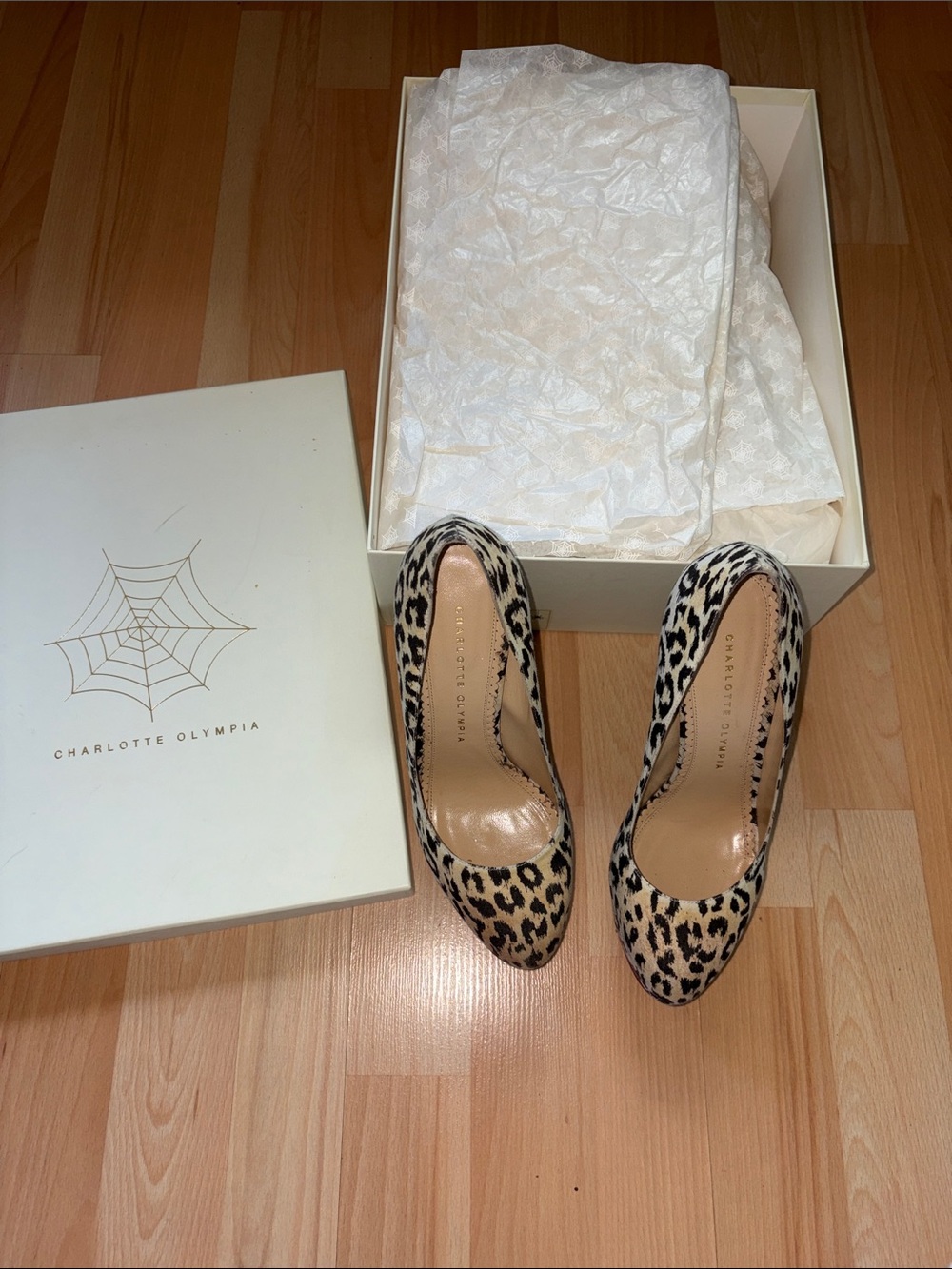 Charlotte Olympia Leopard-Print Pumps in Tan and Black